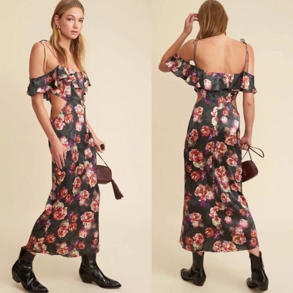 LPA | Dark Floral Romantic Silk Maxi Slip Dress S - Picture 1 of 16